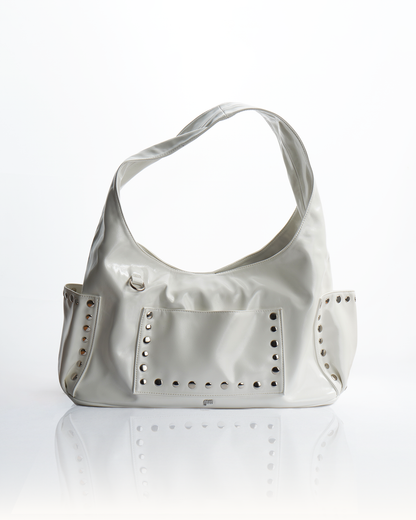 [ON HAND] Medium Studded Hobo Bag in Washed Oil Ivory