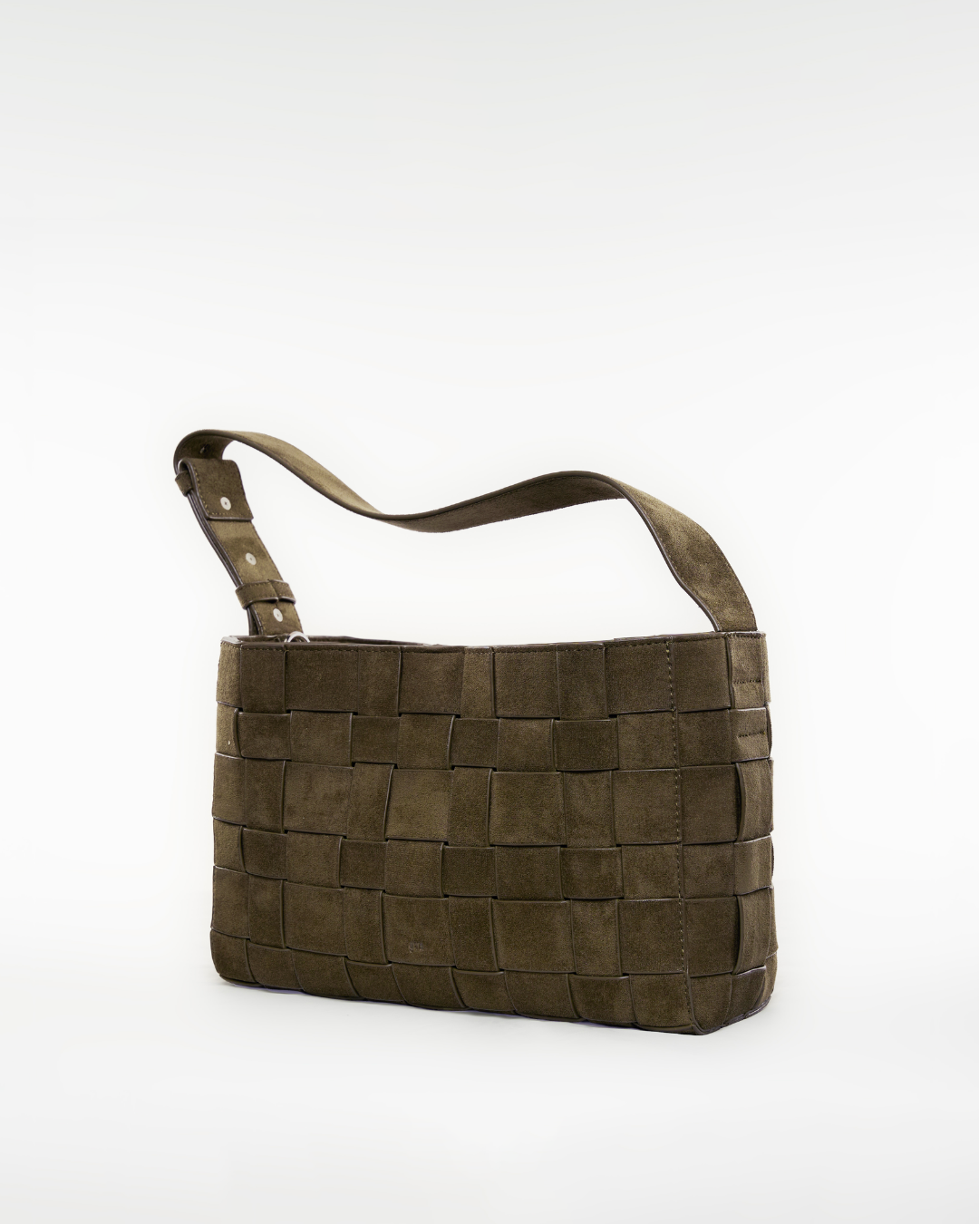 Medium Woven Frame Bag in Suede Moss