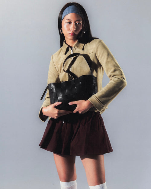 Medium Woven Frame Bag in Charcoal